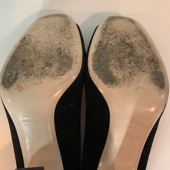 MiuMiu Black Suede Bow T-Strap Ankle Strap Sandals - Picture 7 of 9